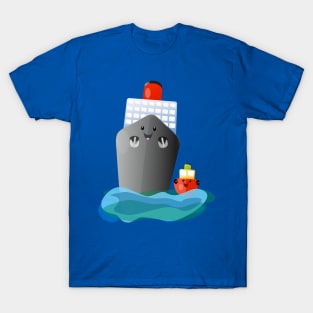 Cute ocean liner ship tug cartoon illustration T-Shirt